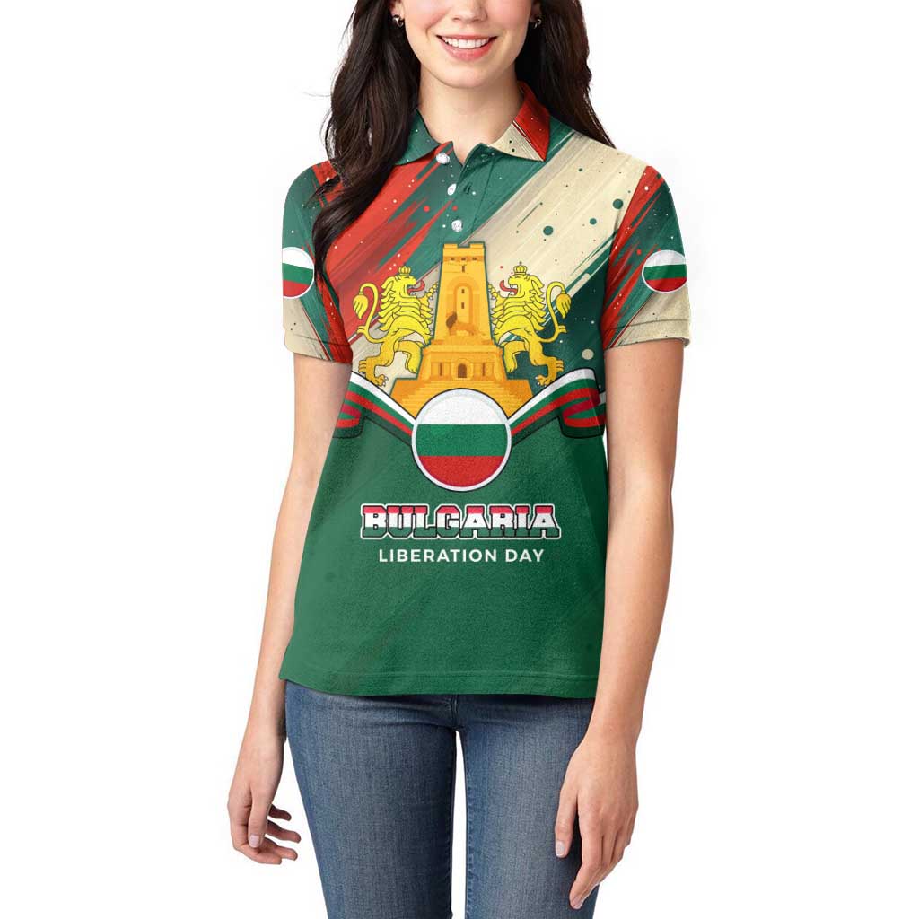 Bulgaria Liberation Day Women Polo Shirt with Shipka Monument and Tricolor Lion Graphic