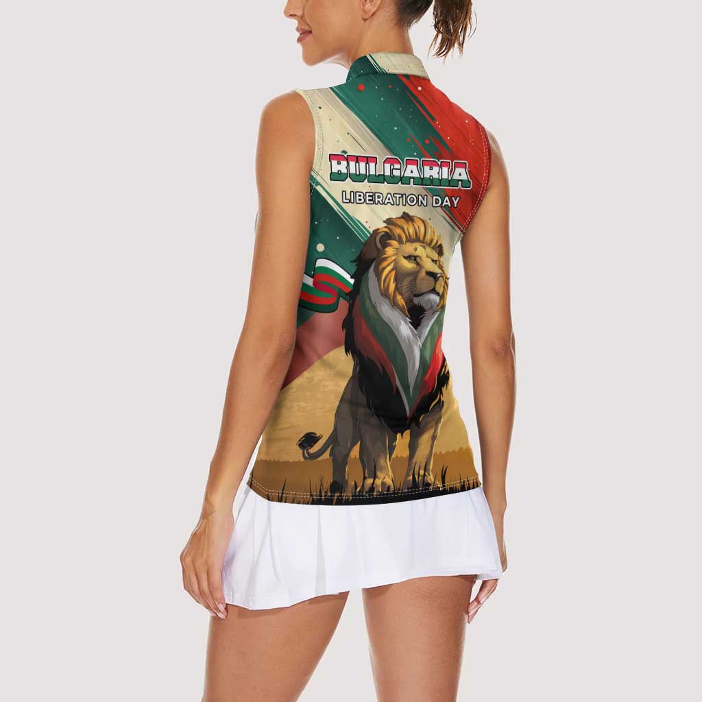 Bulgaria Liberation Day Women Sleeveless Polo Shirt with Shipka Monument and Tricolor Lion Graphic