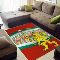 Bulgaria Lion Area Rug Tricolor Flag, Folk Pattern and Proud Motto