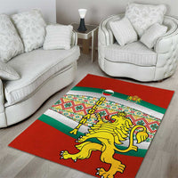 Bulgaria Lion Area Rug Tricolor Flag, Folk Pattern and Proud Motto