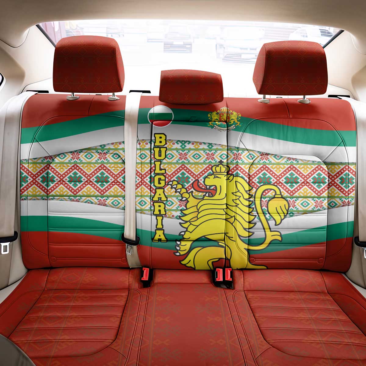 Bulgaria Lion Back Car Seat Cover Tricolor Flag, Folk Pattern and Proud Motto