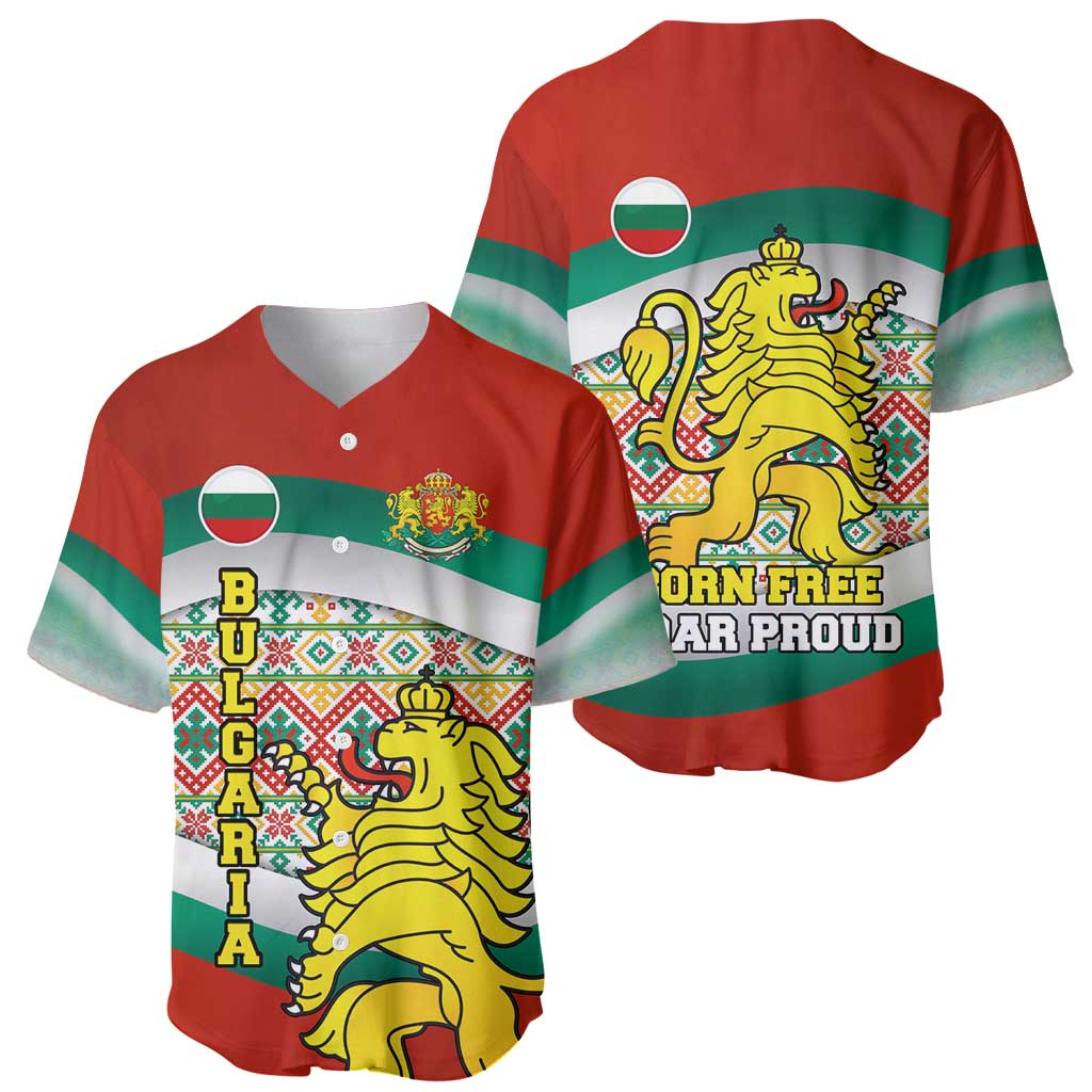 Bulgaria Lion Baseball Jersey Tricolor Flag, Folk Pattern and Proud Motto