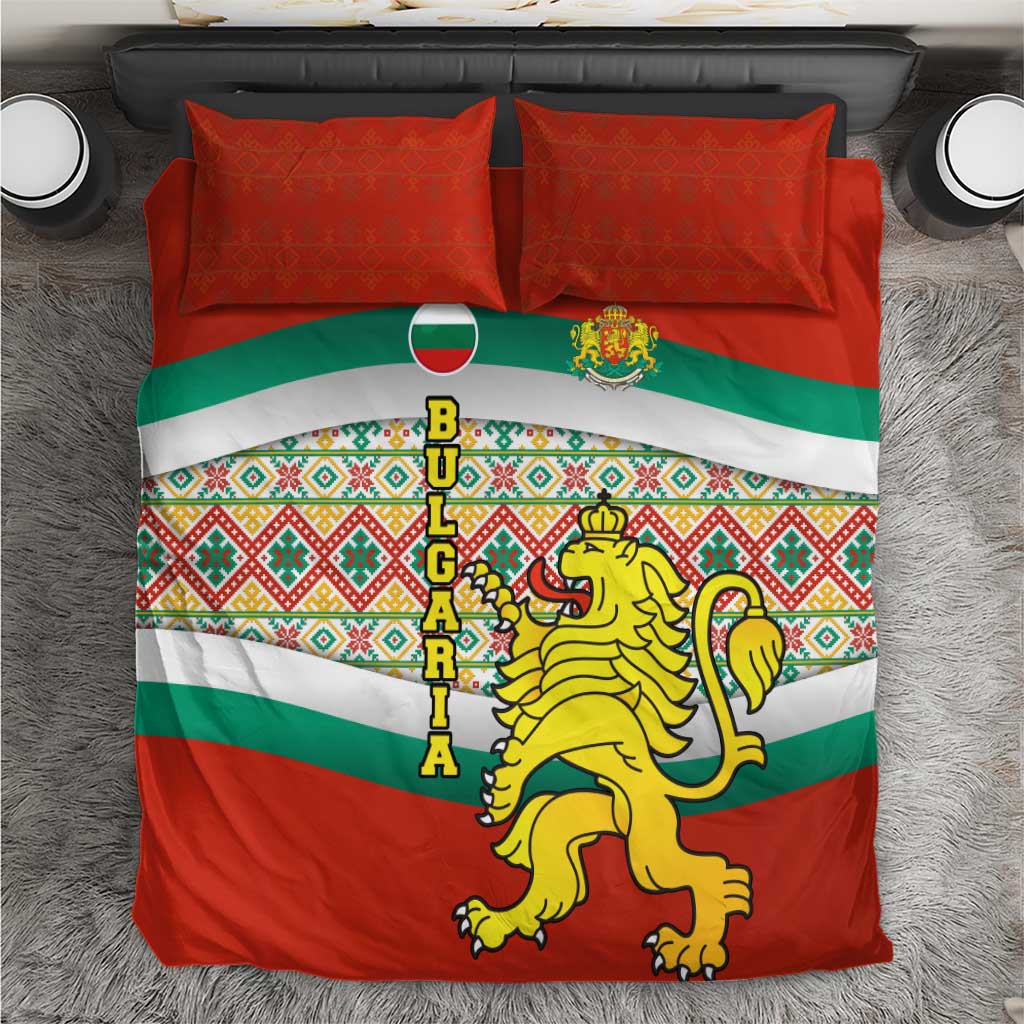 Bulgaria Lion Bedding Set Tricolor Flag, Folk Pattern and Proud Motto