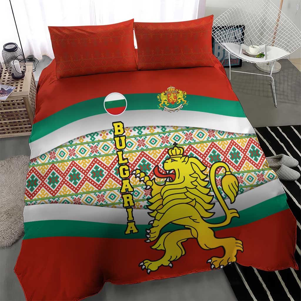 Bulgaria Lion Bedding Set Tricolor Flag, Folk Pattern and Proud Motto