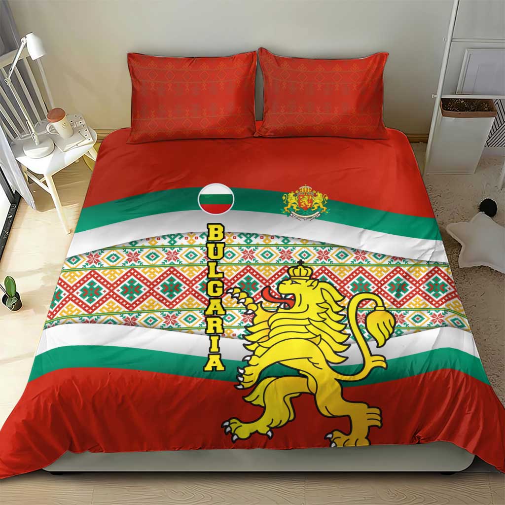 Bulgaria Lion Bedding Set Tricolor Flag, Folk Pattern and Proud Motto