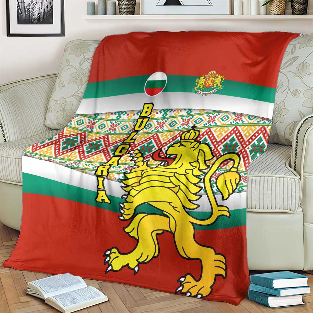Bulgaria Lion Blanket Tricolor Flag, Folk Pattern and Proud Motto