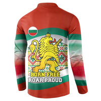 Bulgaria Lion Button Sweatshirt Tricolor Flag, Folk Pattern and Proud Motto