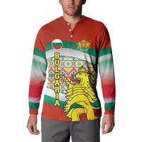 Bulgaria Lion Button Sweatshirt Tricolor Flag, Folk Pattern and Proud Motto