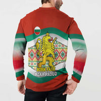Bulgaria Lion Button Sweatshirt Tricolor Flag, Folk Pattern and Proud Motto