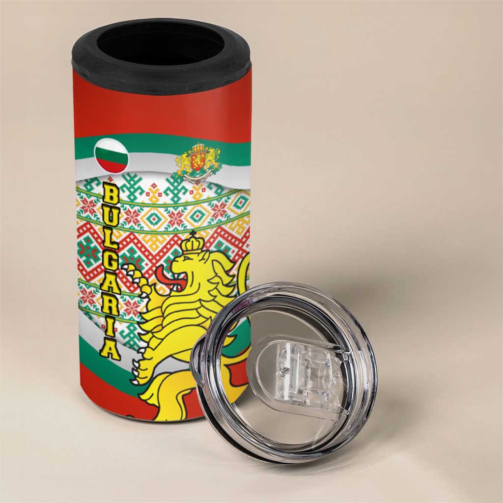 Bulgaria Lion 4 in 1 Can Cooler Tumbler Tricolor Flag, Folk Pattern and Proud Motto