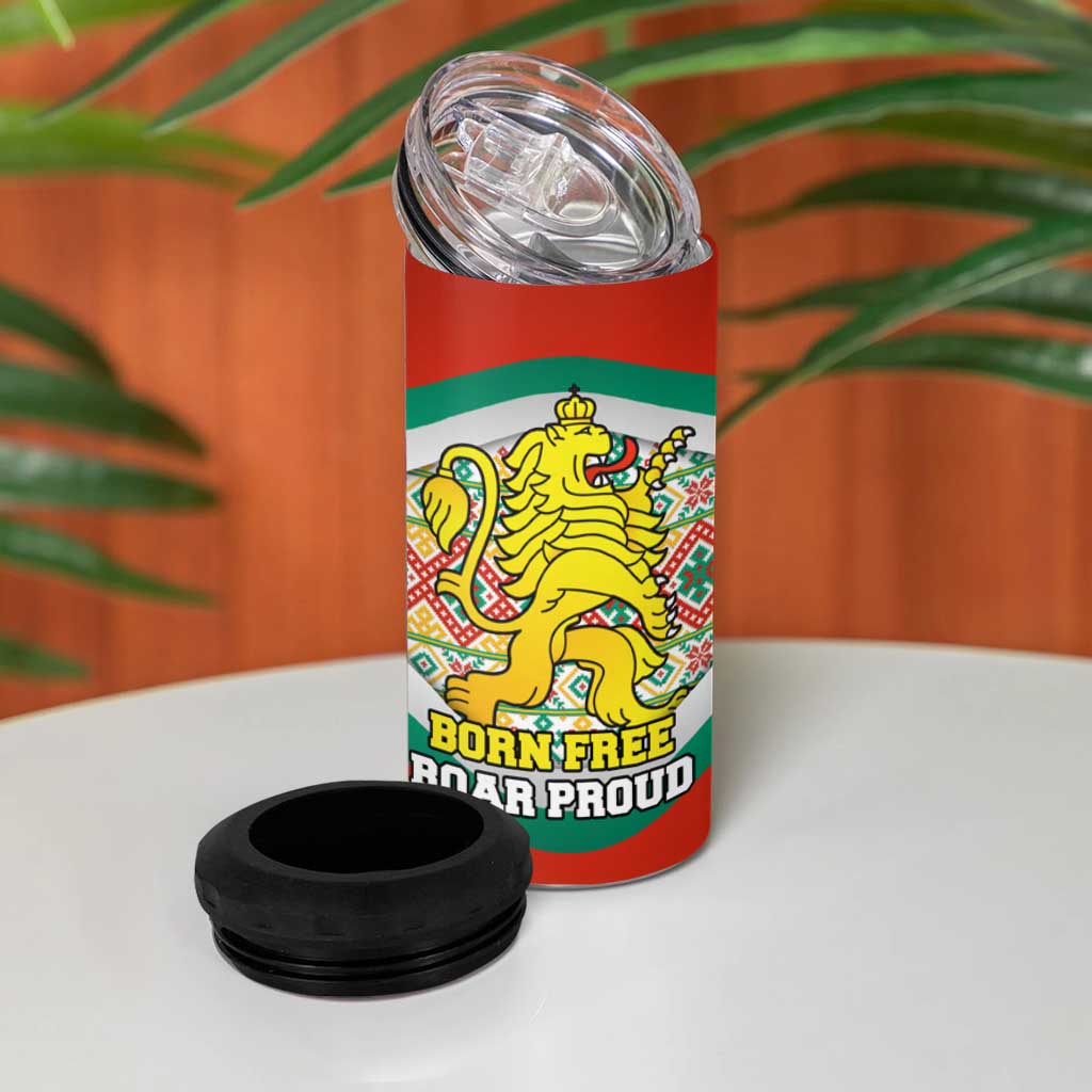 Bulgaria Lion 4 in 1 Can Cooler Tumbler Tricolor Flag, Folk Pattern and Proud Motto