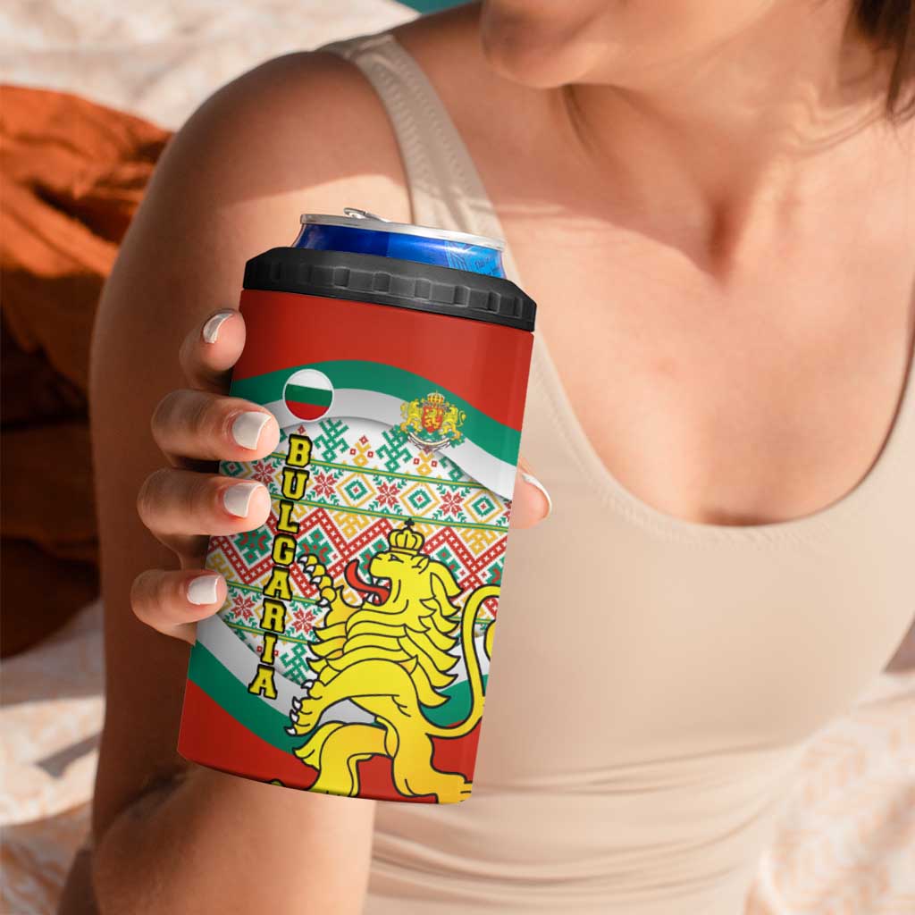 Bulgaria Lion 4 in 1 Can Cooler Tumbler Tricolor Flag, Folk Pattern and Proud Motto