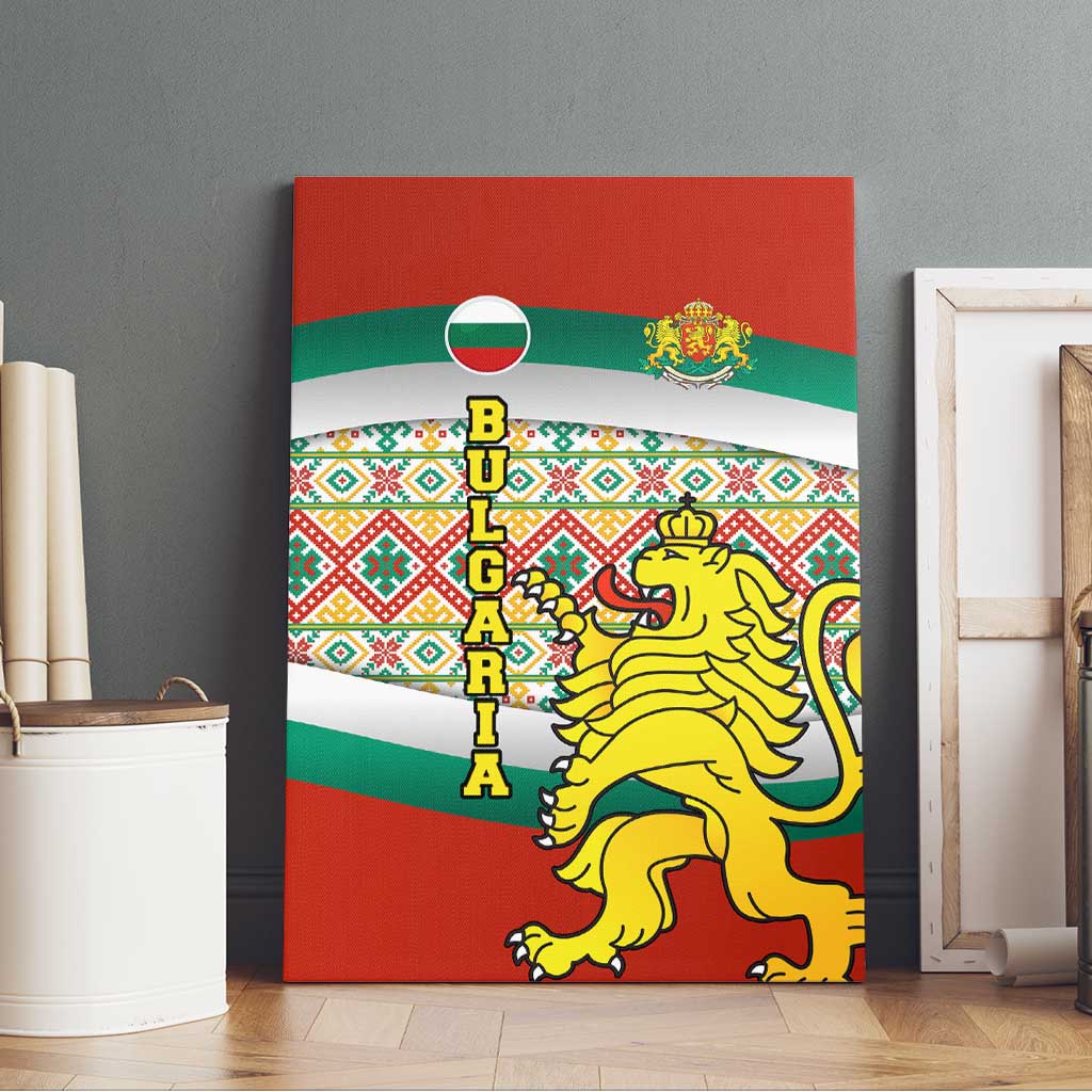 Bulgaria Lion Canvas Wall Art Tricolor Flag, Folk Pattern and Proud Motto