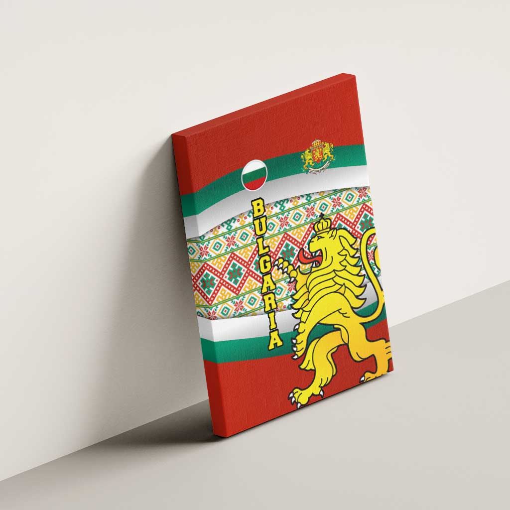 Bulgaria Lion Canvas Wall Art Tricolor Flag, Folk Pattern and Proud Motto