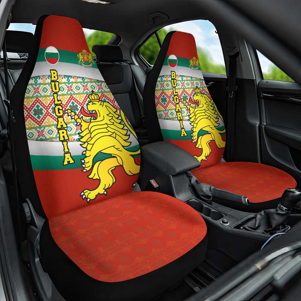 Bulgaria Lion Car Seat Cover Tricolor Flag, Folk Pattern and Proud Motto