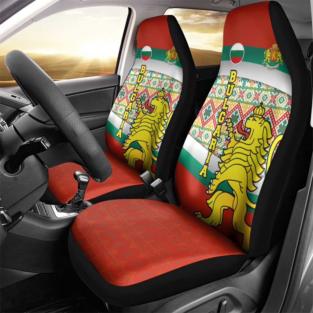 Bulgaria Lion Car Seat Cover Tricolor Flag, Folk Pattern and Proud Motto