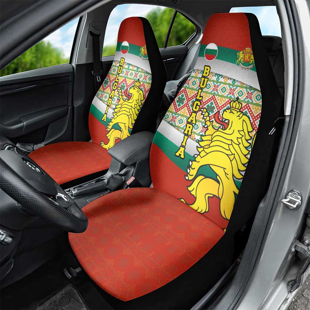 Bulgaria Lion Car Seat Cover Tricolor Flag, Folk Pattern and Proud Motto