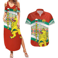 Bulgaria Lion Couples Matching Summer Maxi Dress and Hawaiian Shirt Tricolor Flag, Folk Pattern and Proud Motto