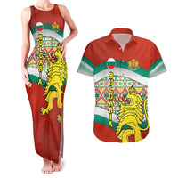 Bulgaria Lion Couples Matching Tank Maxi Dress and Hawaiian Shirt Tricolor Flag, Folk Pattern and Proud Motto