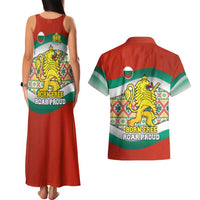 Bulgaria Lion Couples Matching Tank Maxi Dress and Hawaiian Shirt Tricolor Flag, Folk Pattern and Proud Motto
