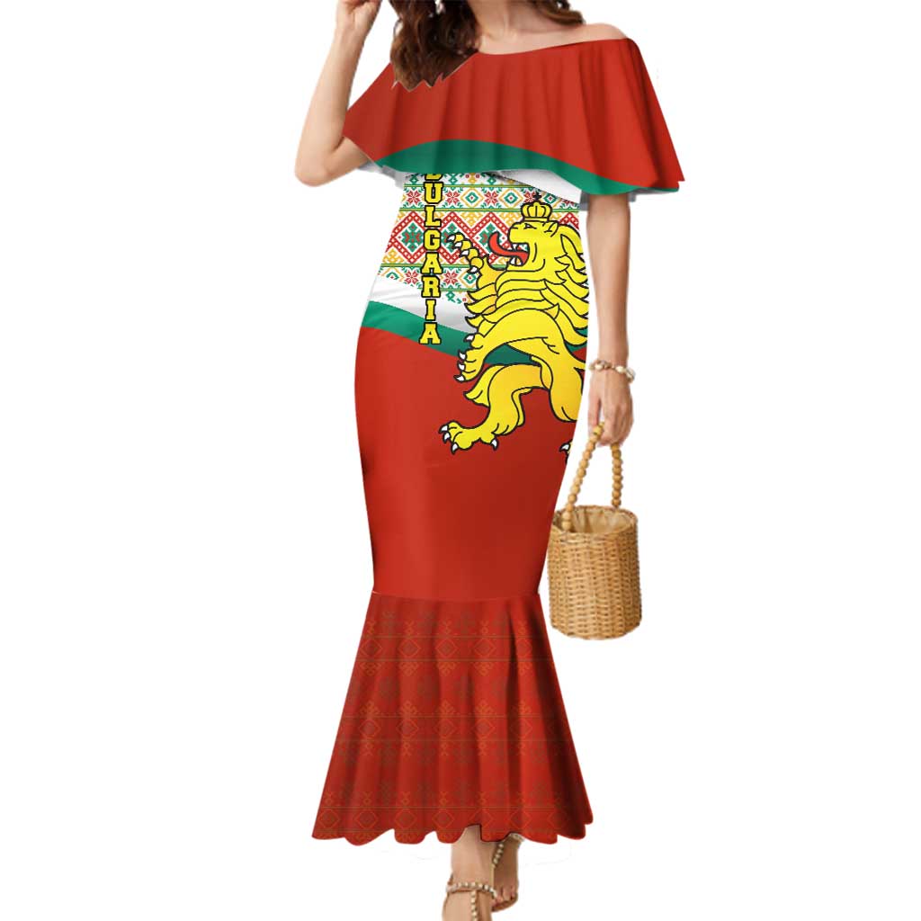 Bulgaria Lion Family Matching Mermaid Dress and Hawaiian Shirt Tricolor Flag, Folk Pattern and Proud Motto
