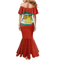 Bulgaria Lion Family Matching Mermaid Dress and Hawaiian Shirt Tricolor Flag, Folk Pattern and Proud Motto