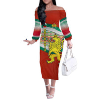Bulgaria Lion Family Matching Off The Shoulder Long Sleeve Dress and Hawaiian Shirt Tricolor Flag, Folk Pattern and Proud Motto