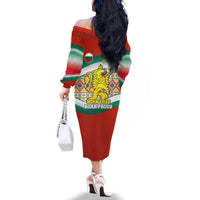 Bulgaria Lion Family Matching Off The Shoulder Long Sleeve Dress and Hawaiian Shirt Tricolor Flag, Folk Pattern and Proud Motto