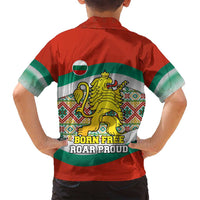 Bulgaria Lion Family Matching Off Shoulder Maxi Dress and Hawaiian Shirt Tricolor Flag, Folk Pattern and Proud Motto
