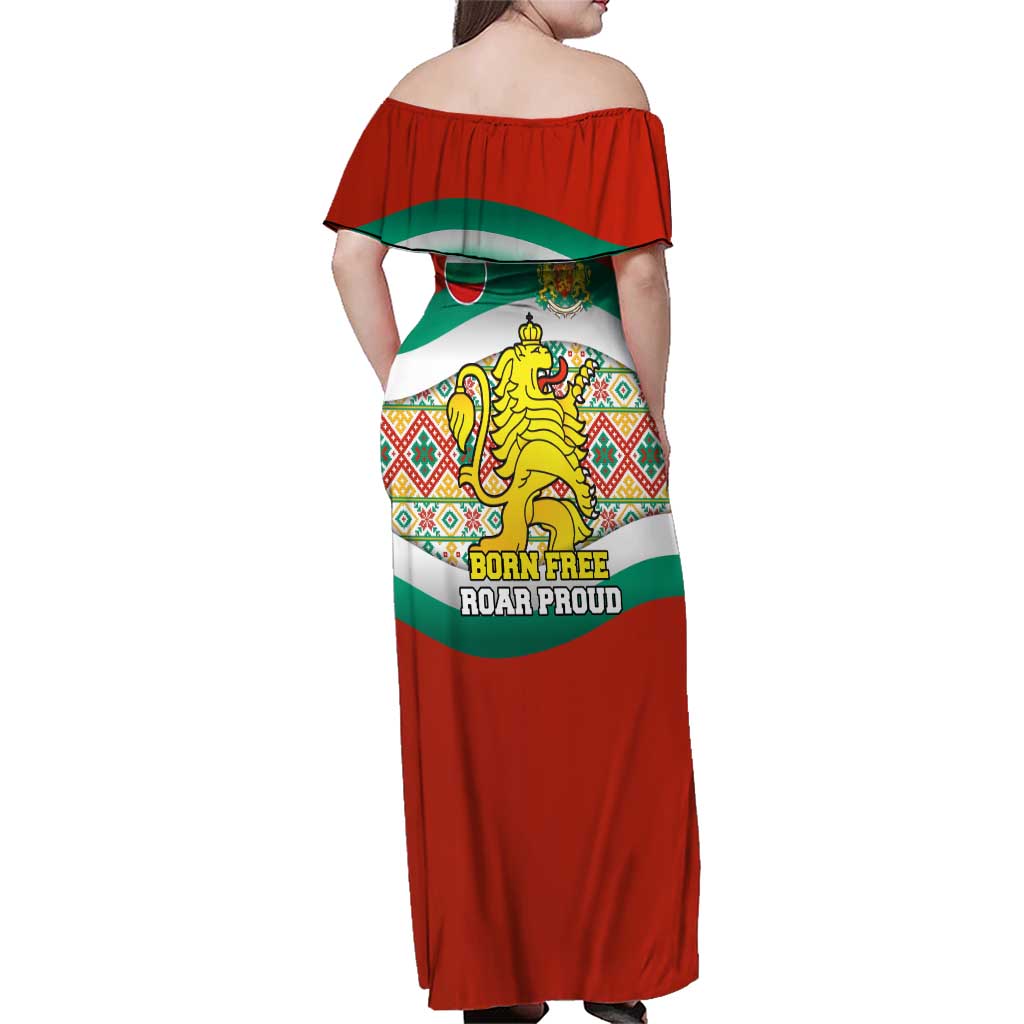 Bulgaria Lion Family Matching Off Shoulder Maxi Dress and Hawaiian Shirt Tricolor Flag, Folk Pattern and Proud Motto
