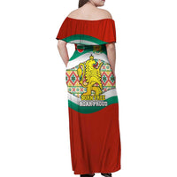 Bulgaria Lion Family Matching Off Shoulder Maxi Dress and Hawaiian Shirt Tricolor Flag, Folk Pattern and Proud Motto
