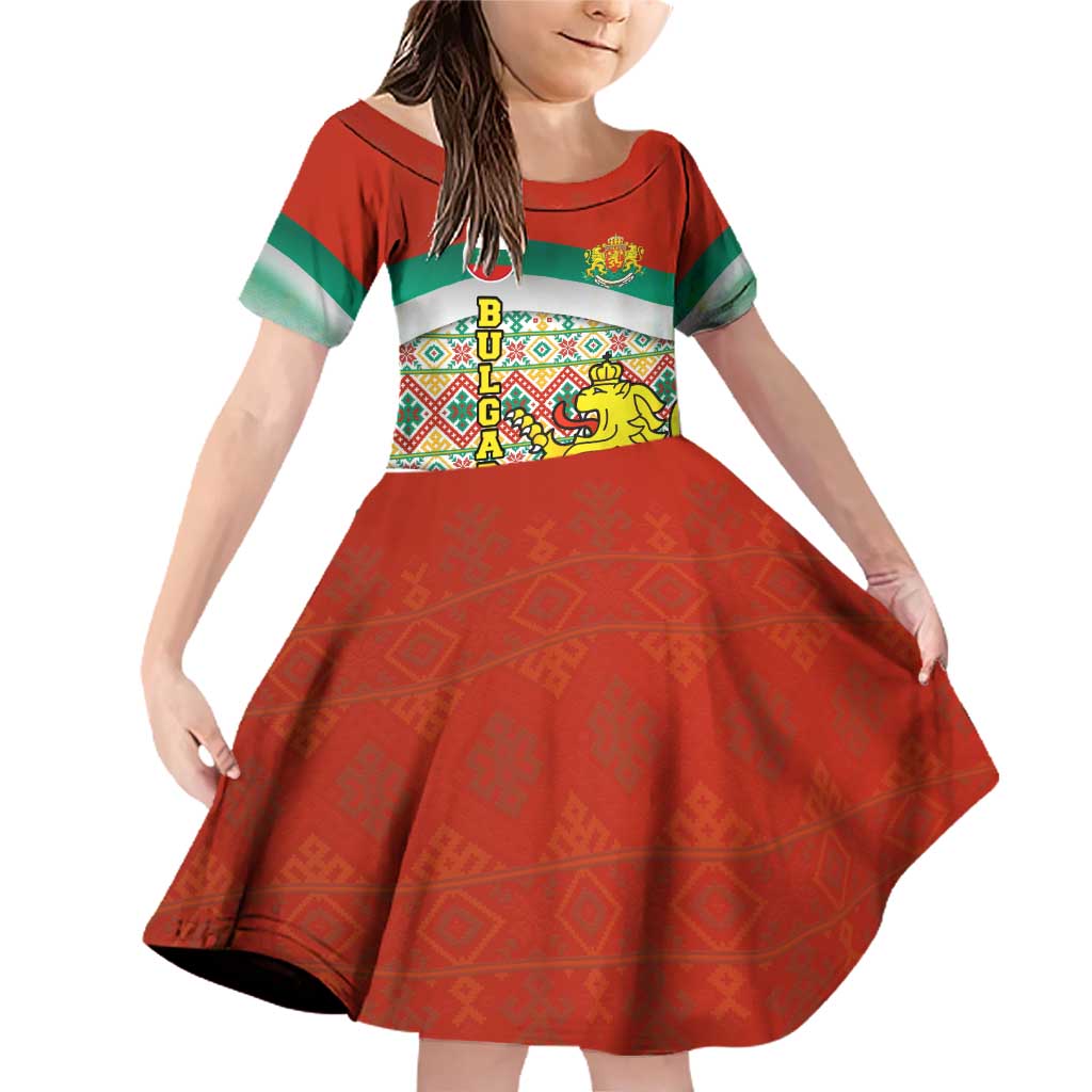 Bulgaria Lion Family Matching Off Shoulder Short Dress and Hawaiian Shirt Tricolor Flag, Folk Pattern and Proud Motto