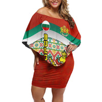 Bulgaria Lion Family Matching Off Shoulder Short Dress and Hawaiian Shirt Tricolor Flag, Folk Pattern and Proud Motto