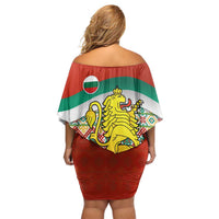 Bulgaria Lion Family Matching Off Shoulder Short Dress and Hawaiian Shirt Tricolor Flag, Folk Pattern and Proud Motto