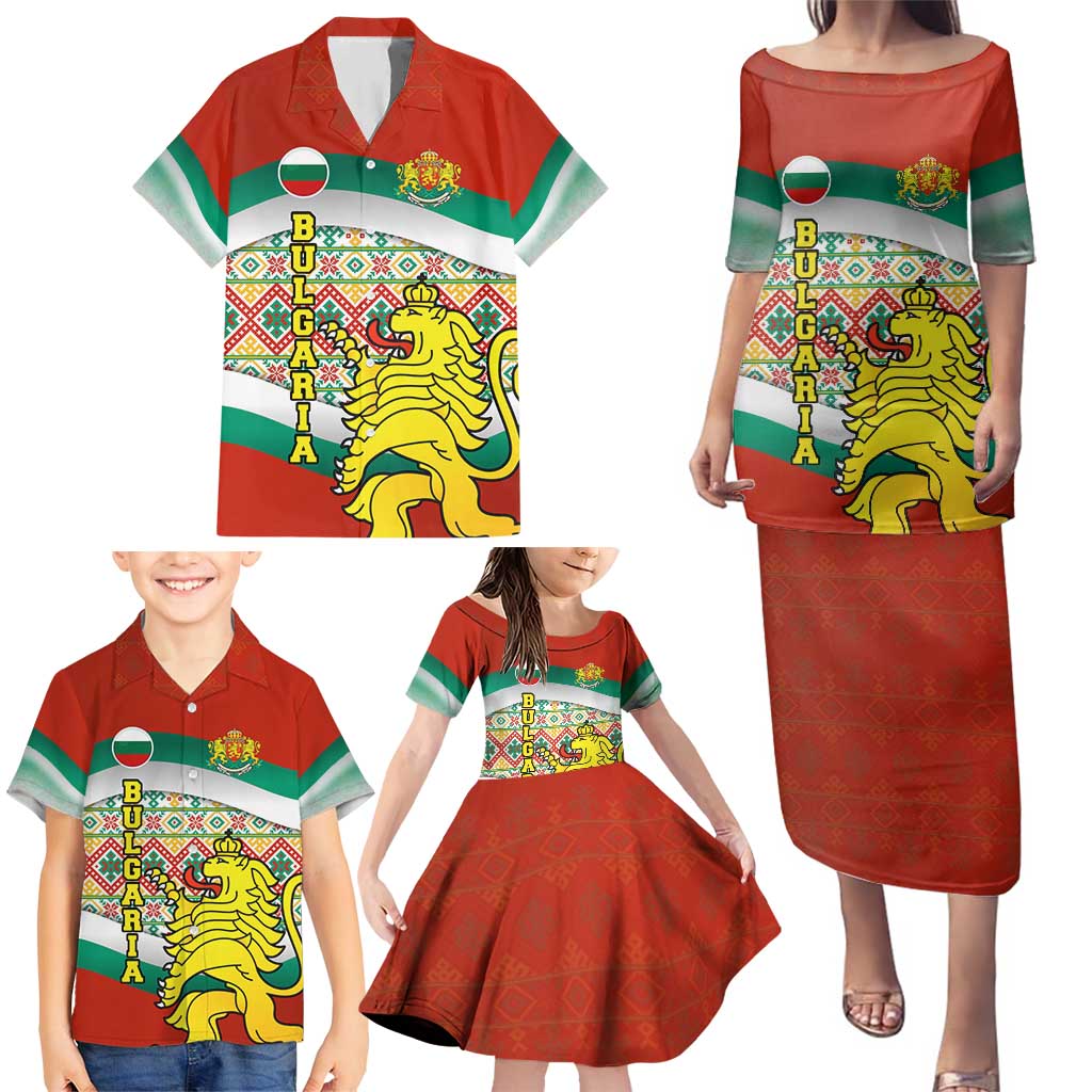 Bulgaria Lion Family Matching Puletasi and Hawaiian Shirt Tricolor Flag, Folk Pattern and Proud Motto
