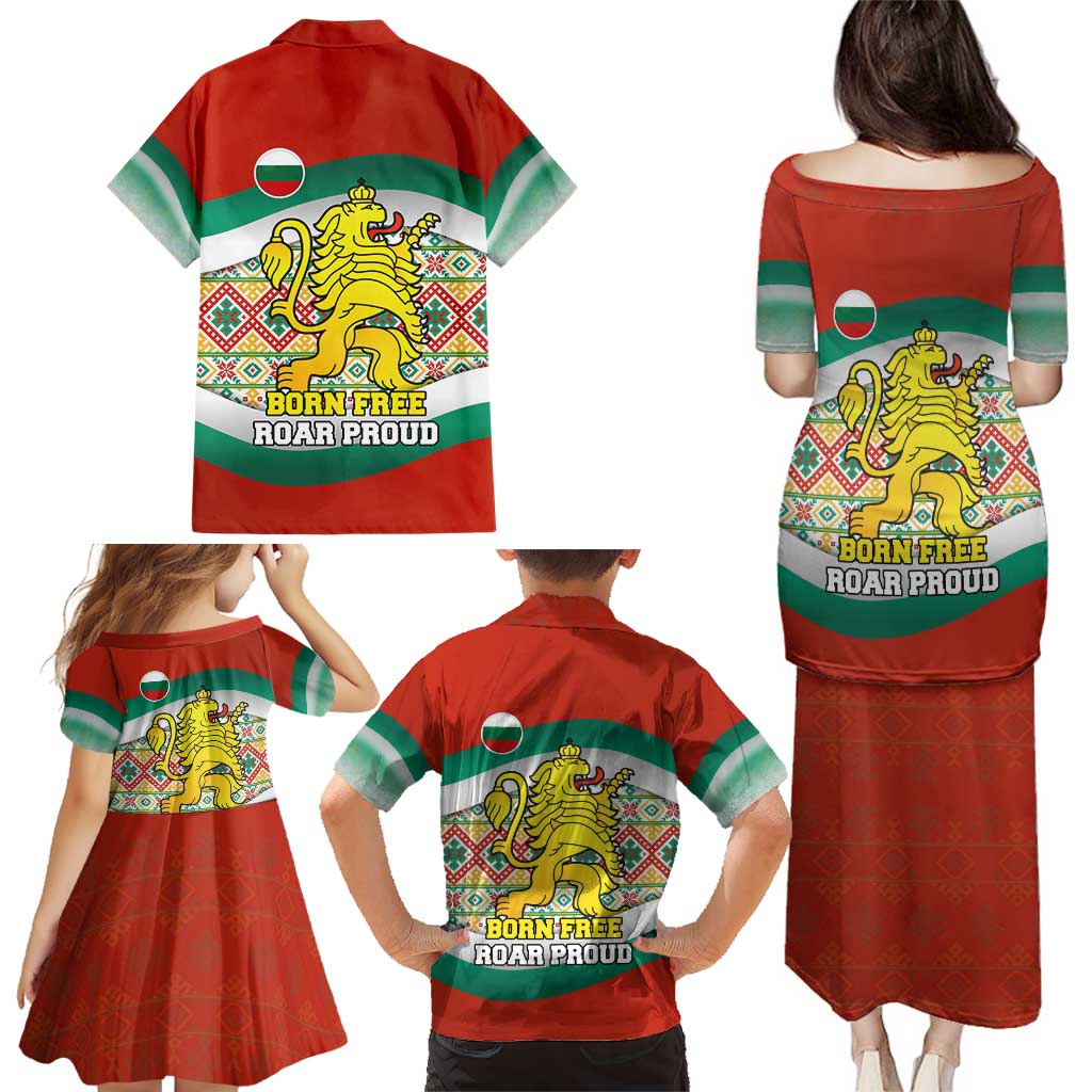 Bulgaria Lion Family Matching Puletasi and Hawaiian Shirt Tricolor Flag, Folk Pattern and Proud Motto