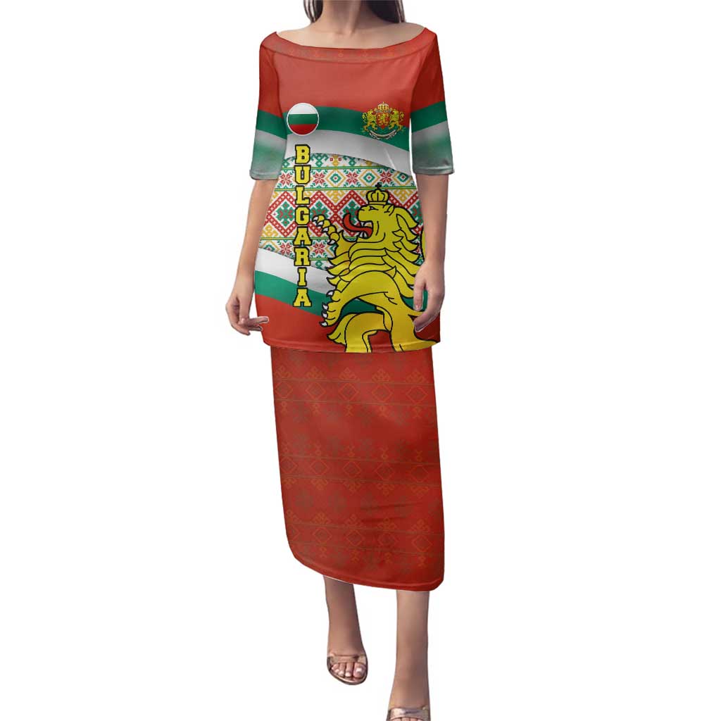 Bulgaria Lion Family Matching Puletasi and Hawaiian Shirt Tricolor Flag, Folk Pattern and Proud Motto