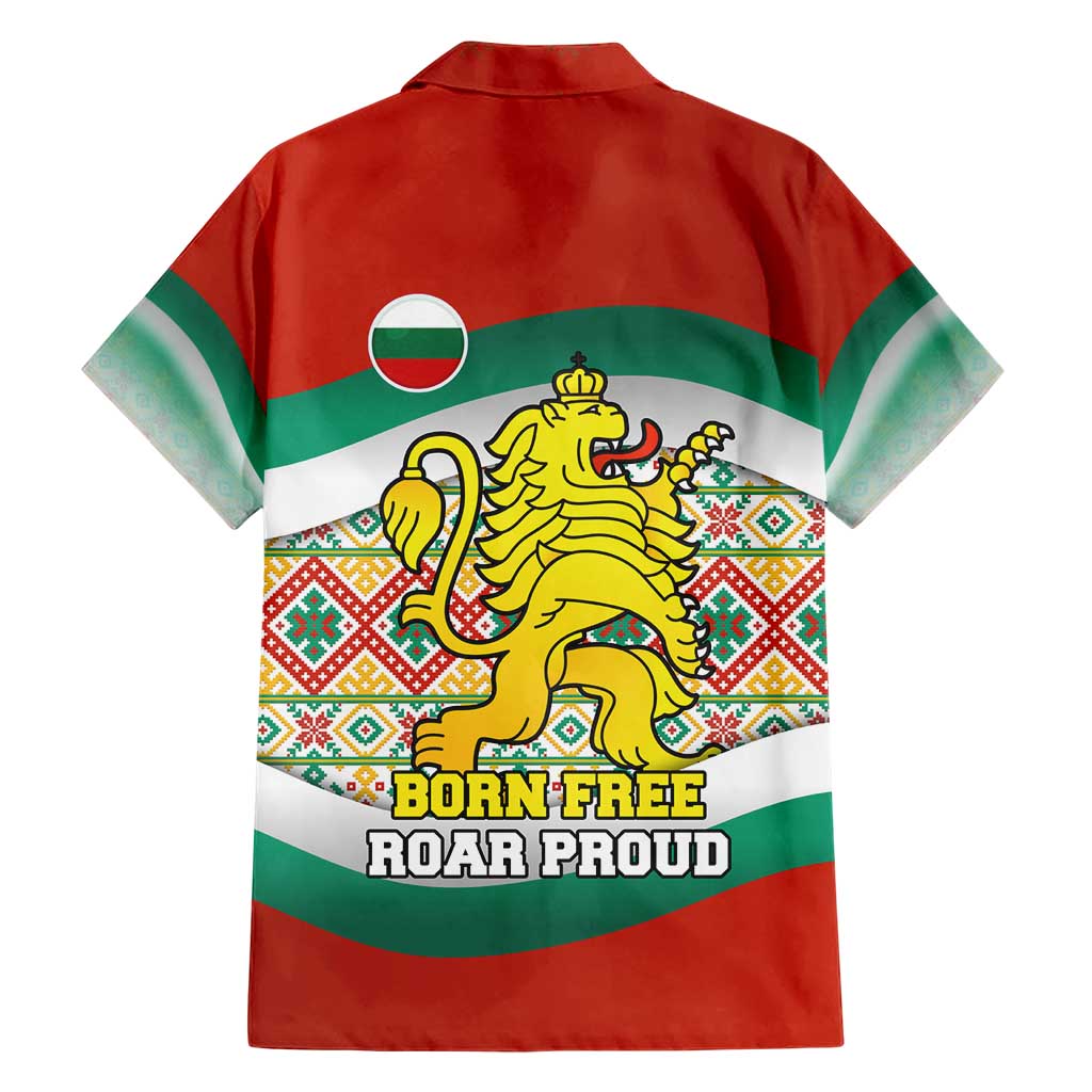 Bulgaria Lion Family Matching Short Sleeve Bodycon Dress and Hawaiian Shirt Tricolor Flag, Folk Pattern and Proud Motto