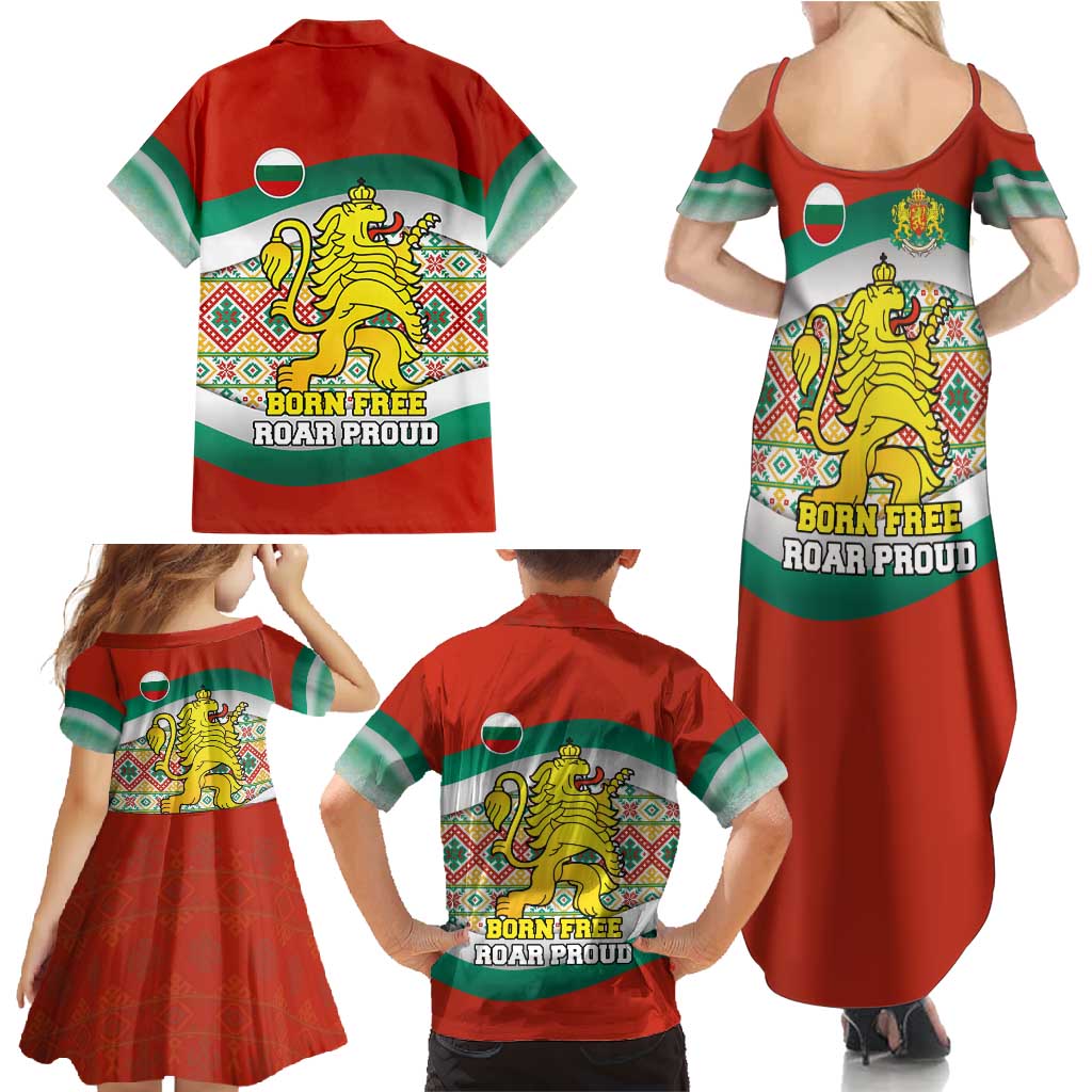 Bulgaria Lion Family Matching Summer Maxi Dress and Hawaiian Shirt Tricolor Flag, Folk Pattern and Proud Motto