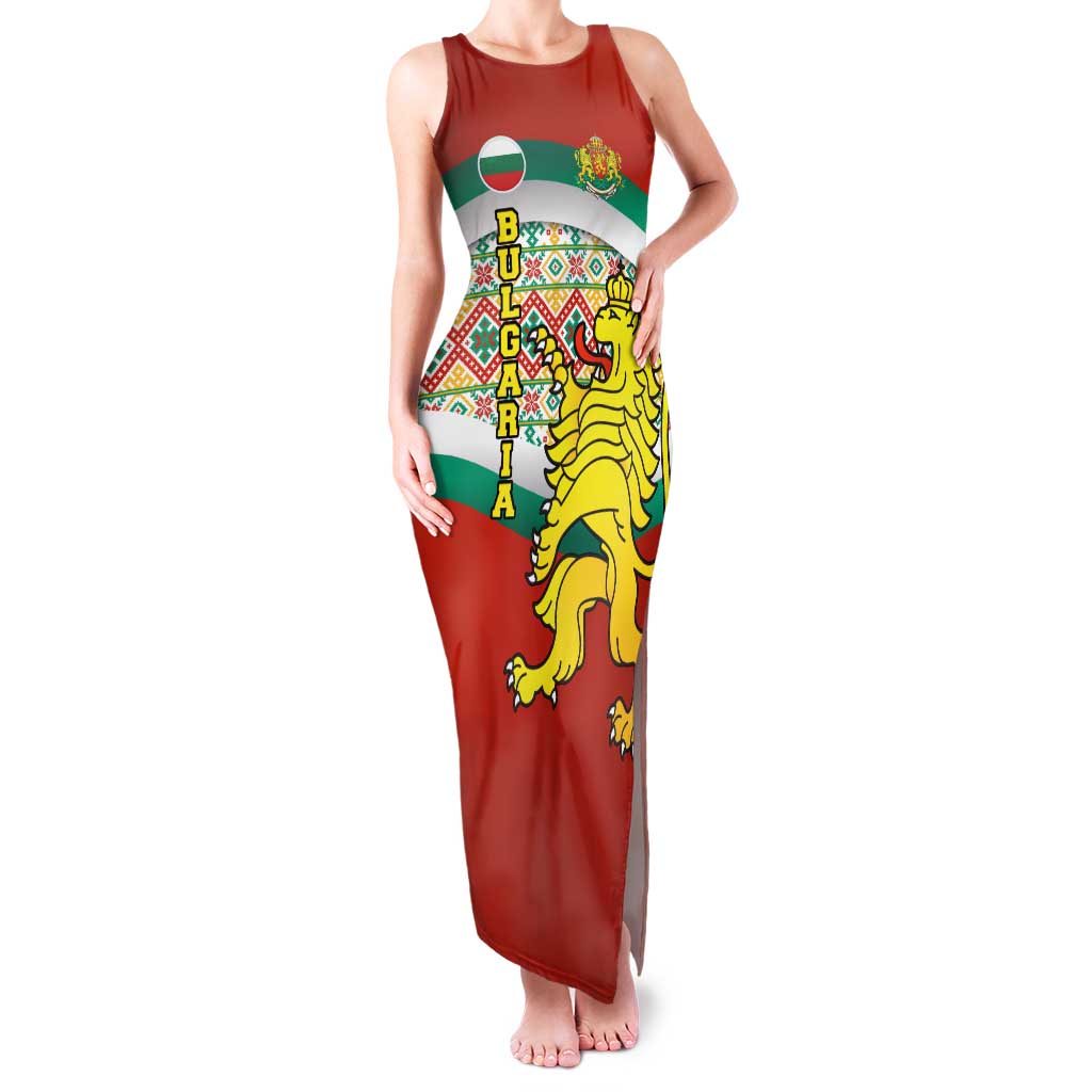 Bulgaria Lion Family Matching Tank Maxi Dress and Hawaiian Shirt Tricolor Flag, Folk Pattern and Proud Motto