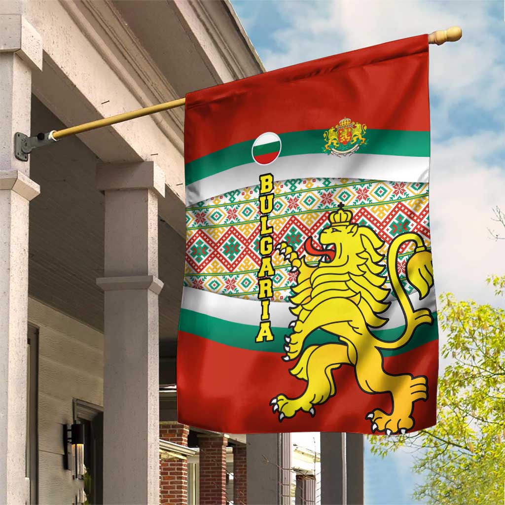 Bulgaria Lion Garden Flag Tricolor Flag, Folk Pattern and Proud Motto