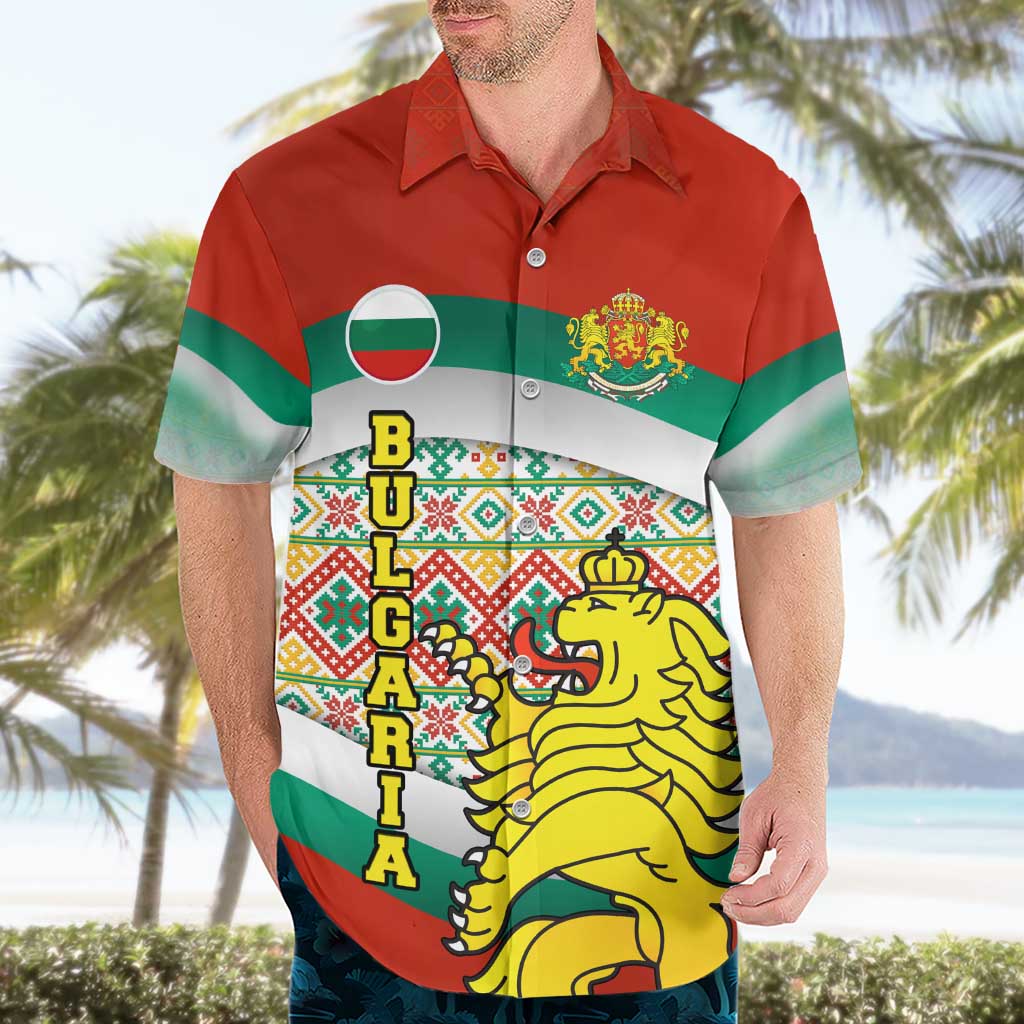 Bulgaria Lion Hawaiian Shirt Tricolor Flag, Folk Pattern and Proud Motto