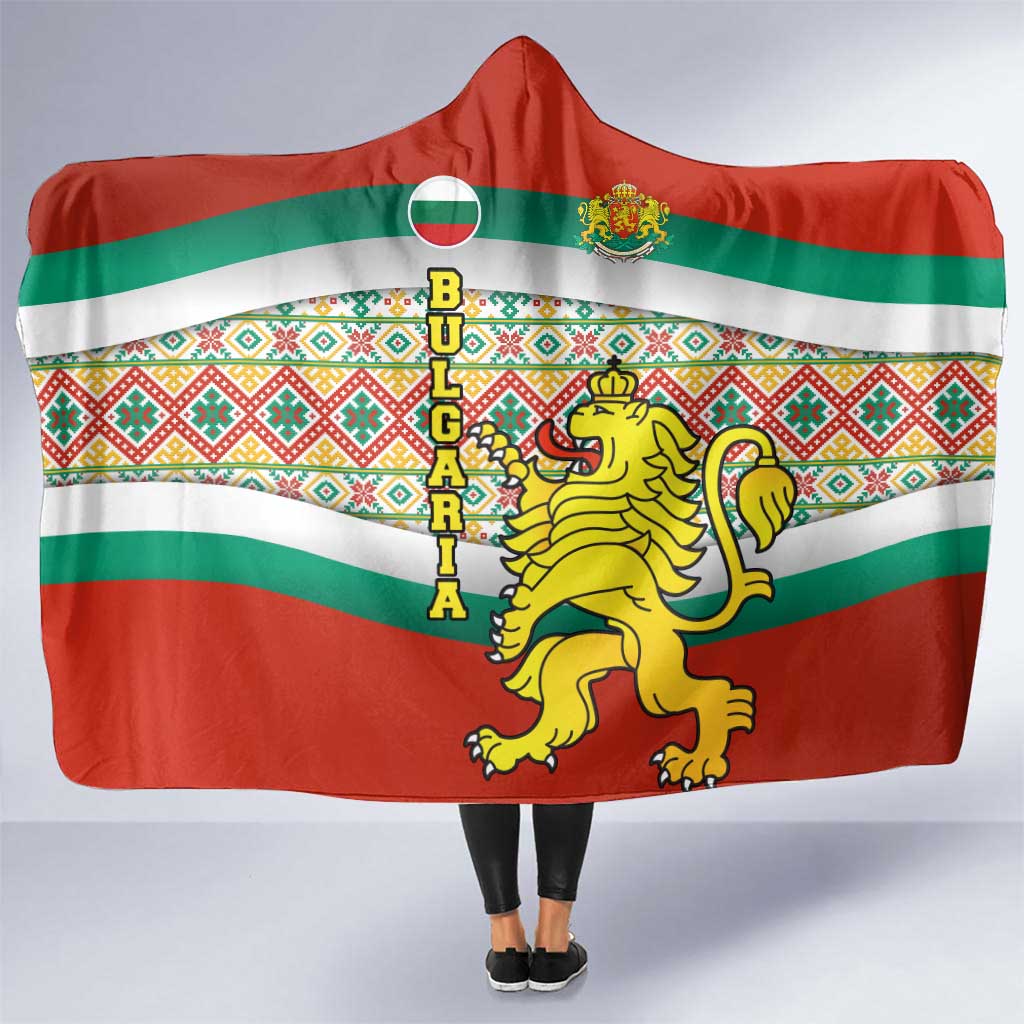 Bulgaria Lion Hooded Blanket Tricolor Flag, Folk Pattern and Proud Motto