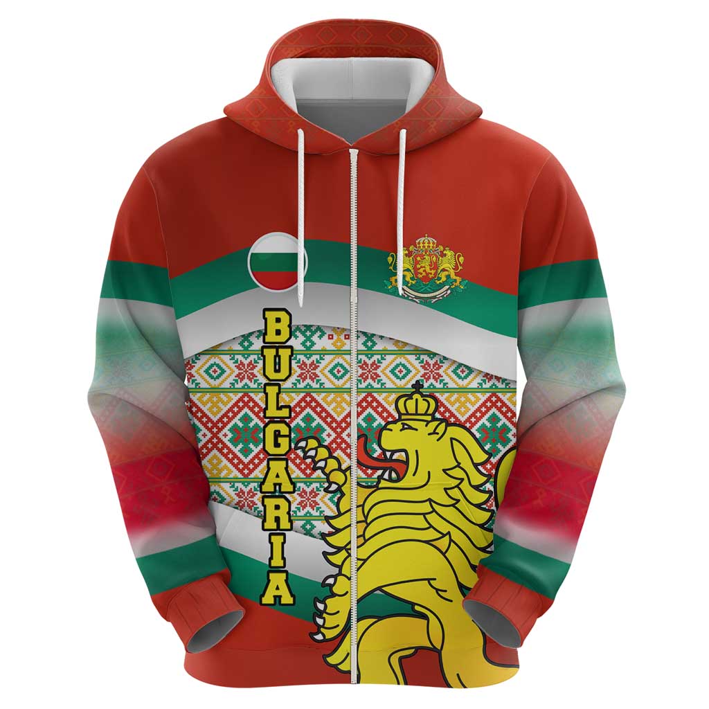 Bulgaria Lion Hoodie Tricolor Flag, Folk Pattern and Proud Motto