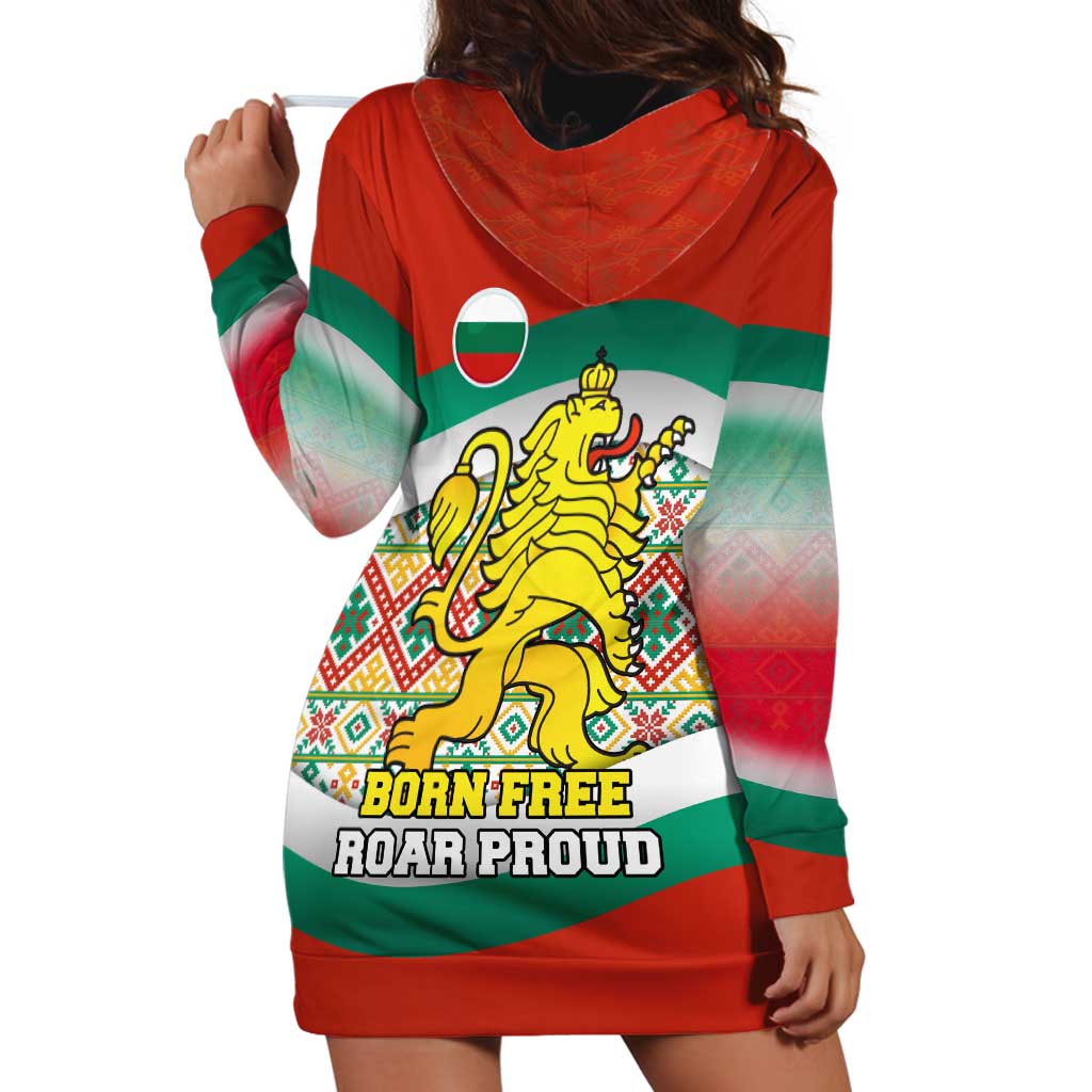 Bulgaria Lion Hoodie Dress Tricolor Flag, Folk Pattern and Proud Motto