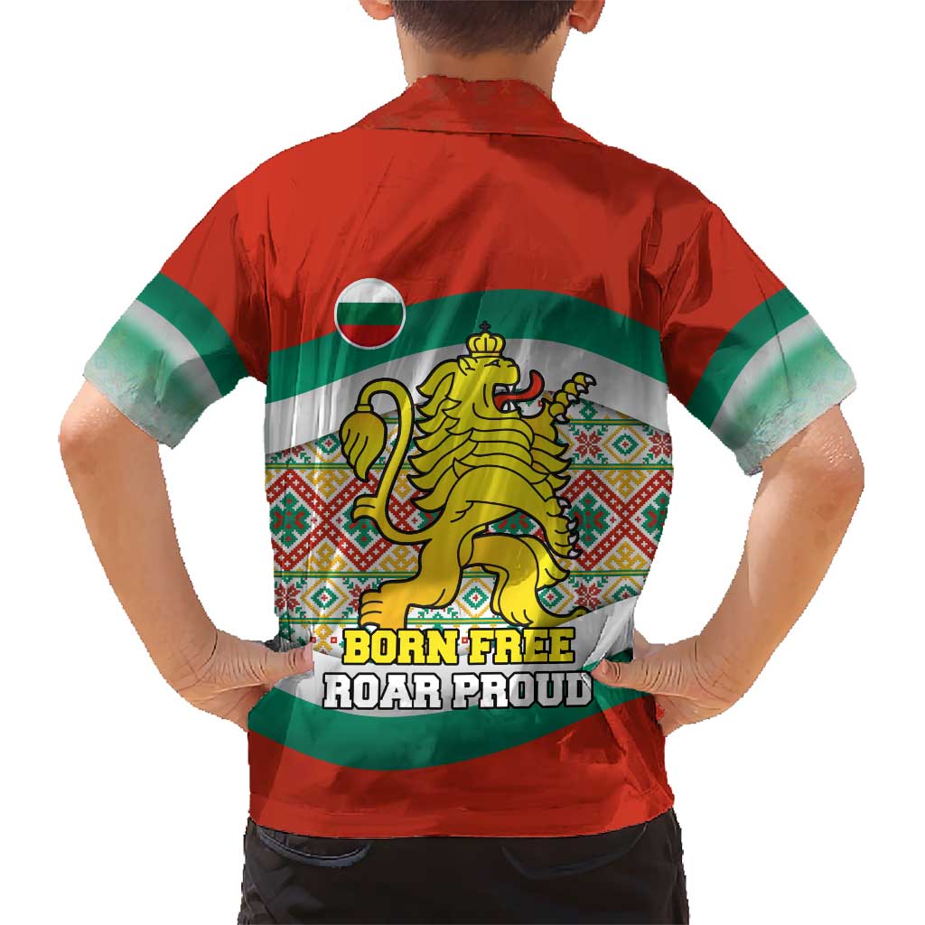 Bulgaria Lion Kid Hawaiian Shirt Tricolor Flag, Folk Pattern and Proud Motto