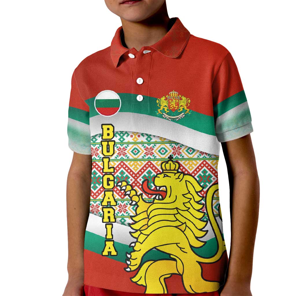 Bulgaria Lion Kid Polo Shirt Tricolor Flag, Folk Pattern and Proud Motto