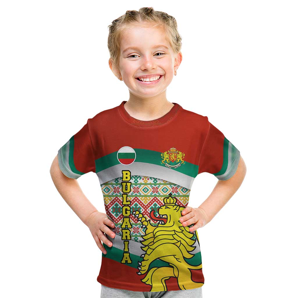 Bulgaria Lion Kid T Shirt Tricolor Flag, Folk Pattern and Proud Motto