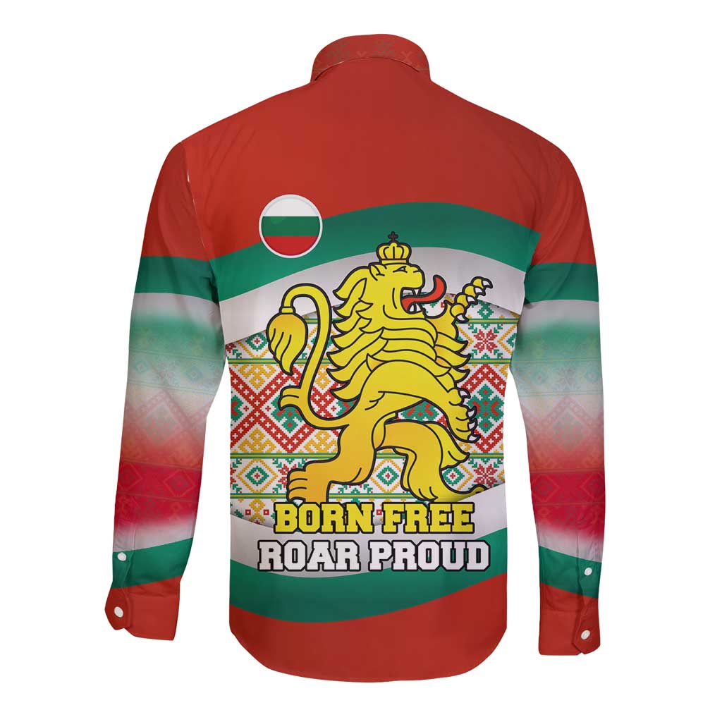 Bulgaria Lion Long Sleeve Button Shirt Tricolor Flag, Folk Pattern and Proud Motto