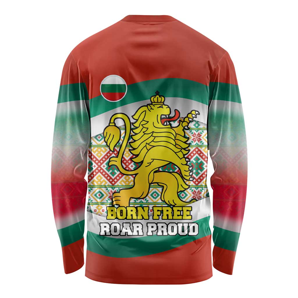 Bulgaria Lion Long Sleeve Shirt Tricolor Flag, Folk Pattern and Proud Motto